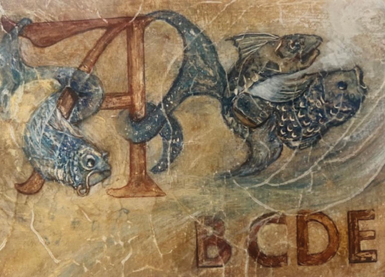 Abécédaire façon vieux parchemin - Détail 2 - technique mixte - 39x46 - Magali LE DOZE