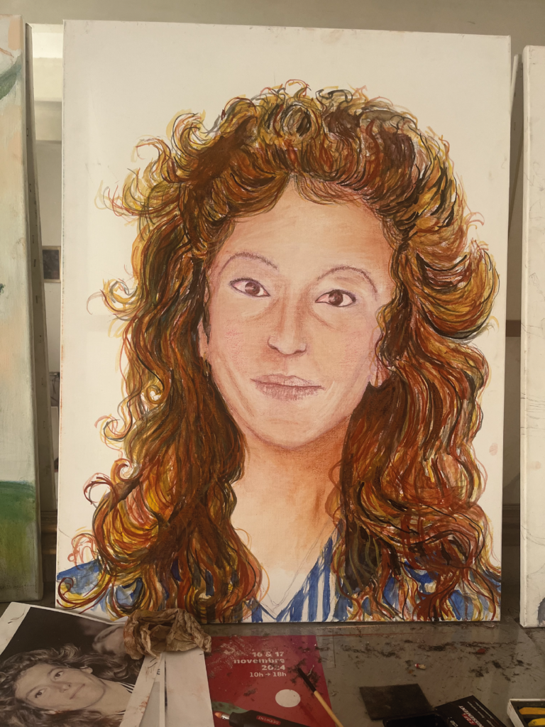 Décor de théâtre - Portrait de Florence Arthaud - 60x80 - Pastel - 2025 - Théâtre de l'Entrepôt - Magali LE DOZE