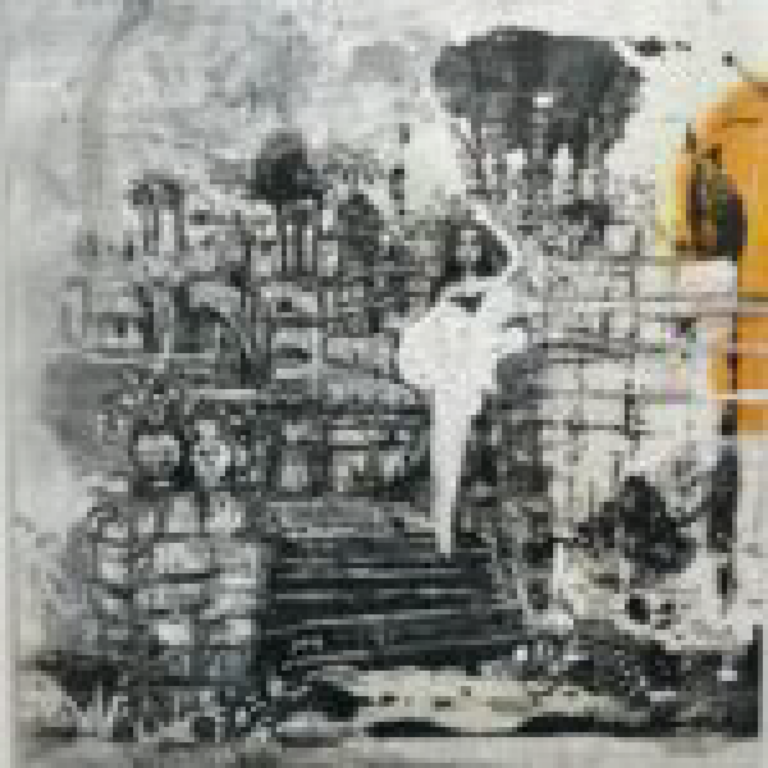 Petite fille dans un jardin -15x15 - Technique mixte - 2023 - Magali LE DOZE