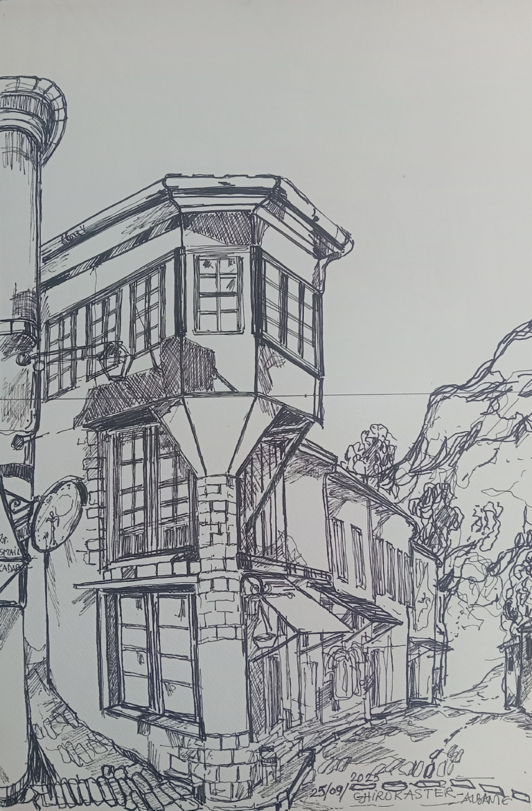 Albanie - Vue de Gjirokastër - Dessin - Nijazi HASHANI