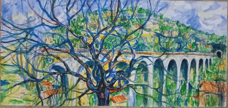 Triptyque - 06 - Vue de l'Escarene - Aquarelle - Nijazi HASHANI